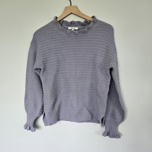 Madewell  Ruffle Neck Pullover Sweater in Cotton-Merino dusk peri size Sz Small - Picture 2 of 7
